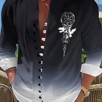 Kavari Royale Men’s Long Sleeve Tribal Print Shirt – Vintage Summer Casual Beach Party Wear
