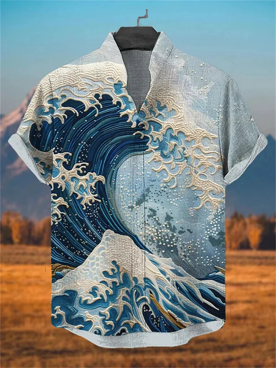Kavari Royale Men’s Short Sleeve Octopus Print Shirt – Hawaiian Casual Loose Fit Linen-Style Top (XS–6XL)