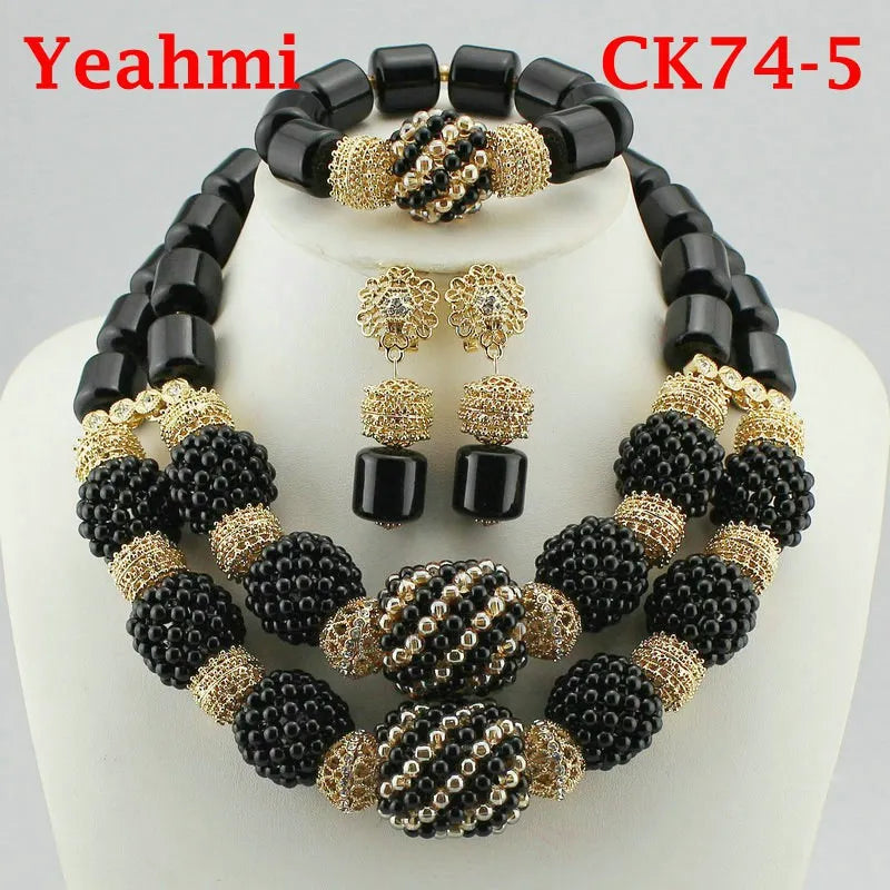 Kavari Royale African Beads Jewelry Set – Women’s Crystal Necklace & Earrings Bridal Wedding Jewelry (Nigerian & Indian Style)