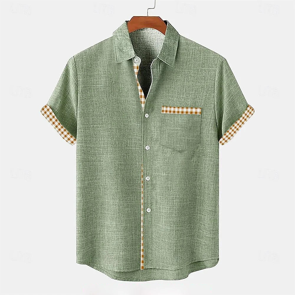 Kavari Royale Men’s Linen Ethnic 3D Printed Shirt – Hawaiian Casual Vacation Short Sleeve Lapel Pocket Shirt