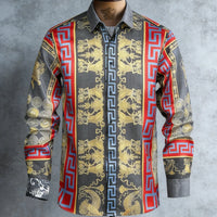 Kavari Royale Men’s French Luxury Baroque Shirt – 3D Printed Long Sleeve Hawaiian Vacation & Wedding Wear