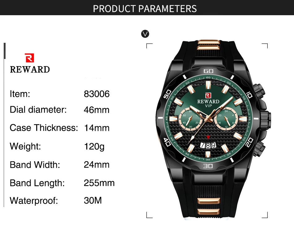 Kavari Royale REWARD Chronograph Watch – Men’s Sport Luxury Silicone Strap