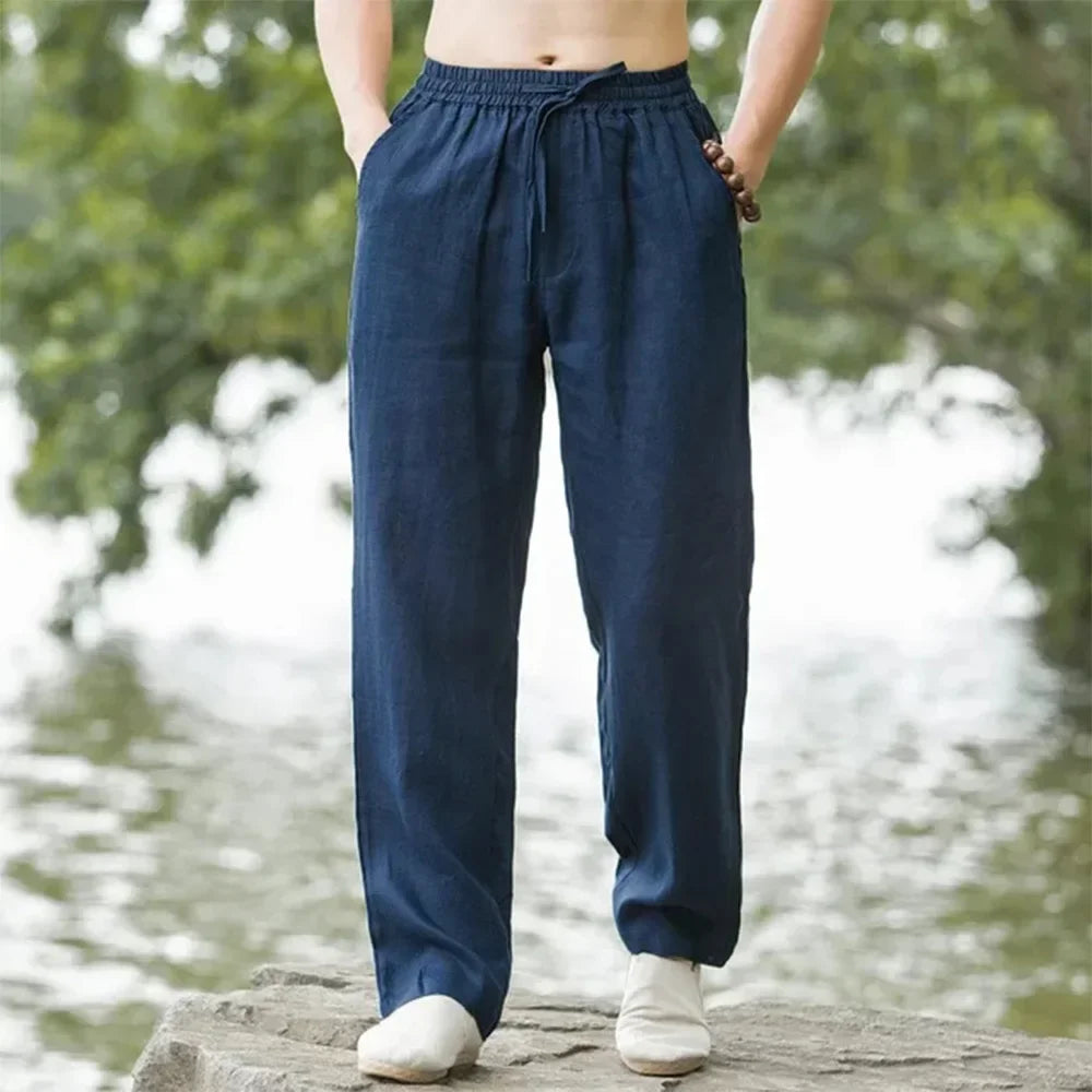 Kavari Royale Men’s Cotton Linen Beach Joggers – Casual Loose Fit Sweatpants for Summer Vacation (M–4XL)