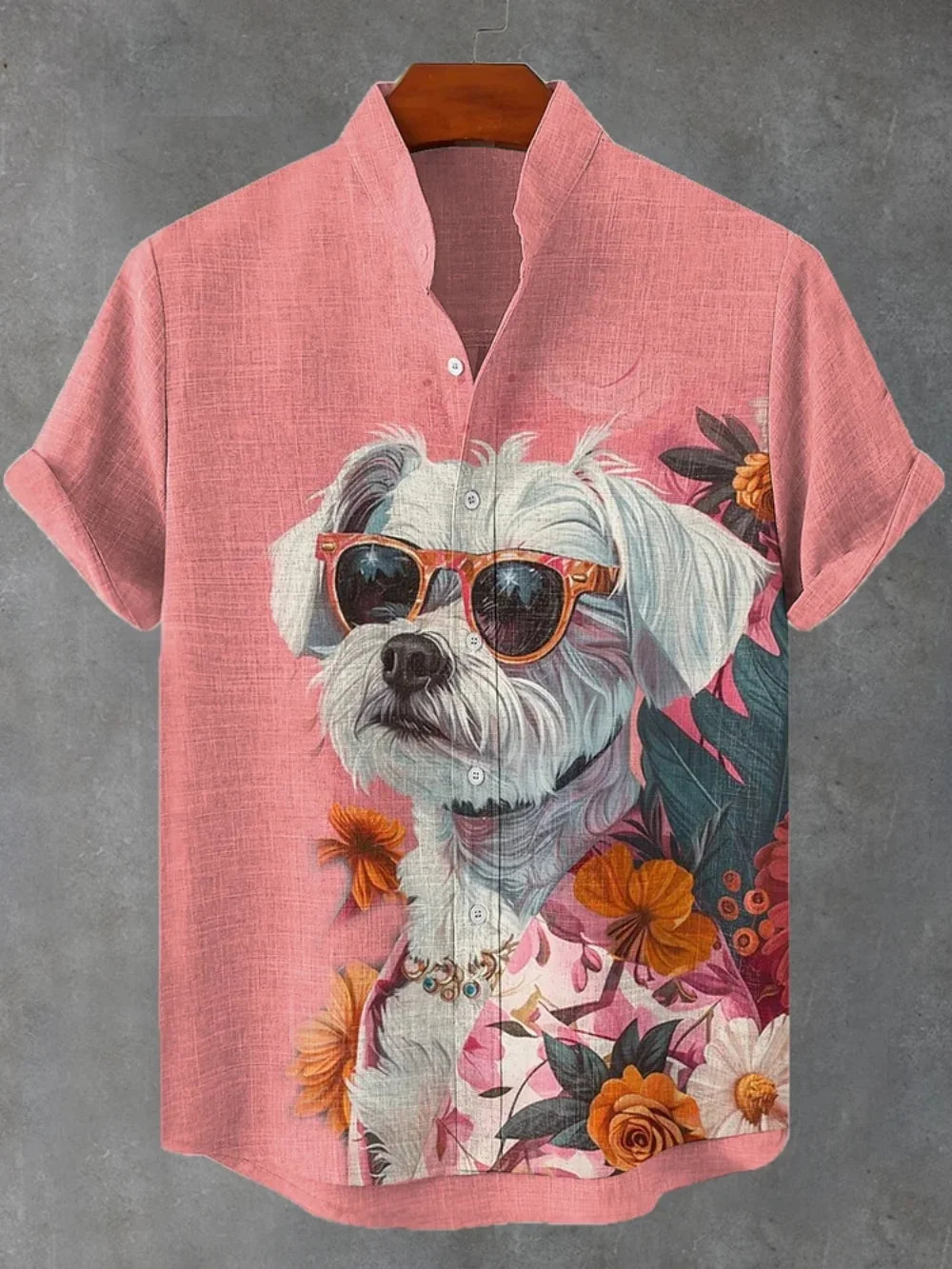 Kavari Royale Atelier Men’s Short Sleeve Linen Shirt – Hawaiian Beach Stand Collar Button Cardigan Printed Casual Wear