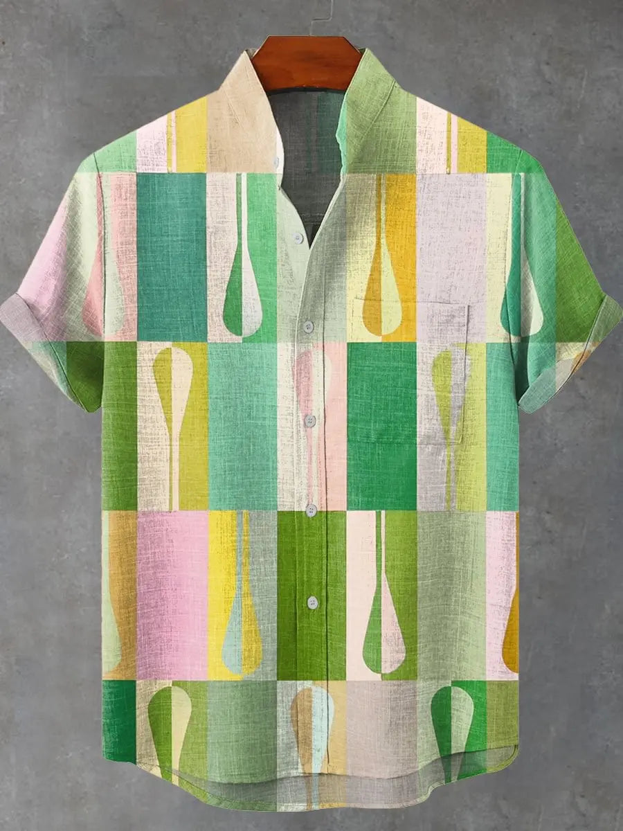 Kavari Royale Wave Linen Shirt – Men’s Short Sleeve Summer Beach Style Casual Wear