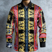 Kavari Royale Men’s French Luxury Baroque Shirt – 3D Printed Long Sleeve Hawaiian Vacation & Wedding Wear