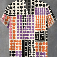 Kavari Royale Men’s Multicolor Geometric Stripe Shirt – 3D Printed Linen Short Sleeve Casual Flap Collar