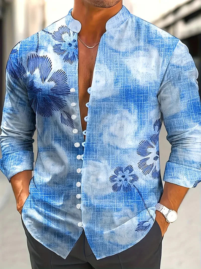 Kavari Royale Men’s Long Sleeve Tribal Print Shirt – Vintage Summer Casual Beach Party Wear