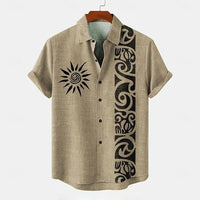Kavari Royale Men’s Linen Ethnic 3D Printed Shirt – Hawaiian Casual Vacation Short Sleeve Lapel Pocket Shirt