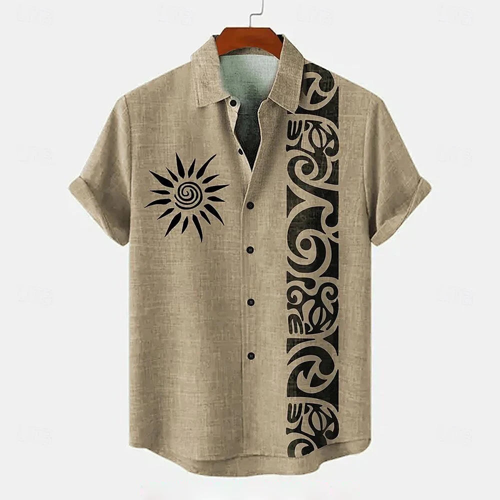 Kavari Royale Men’s Linen Ethnic 3D Printed Shirt – Hawaiian Casual Vacation Short Sleeve Lapel Pocket Shirt
