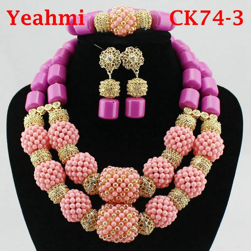 Kavari Royale African Beads Jewelry Set – Women’s Crystal Necklace & Earrings Bridal Wedding Jewelry (Nigerian & Indian Style)