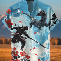 Kavari Royale Men’s Stand Collar Linen Shirt – Creative Printed Short Sleeve Summer Casual Streetwear