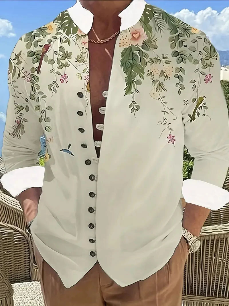 Kavari Royale Men’s Long Sleeve Tribal Print Shirt – Vintage Summer Casual Beach Party Wear