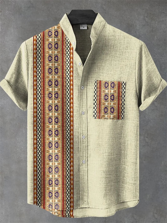 Kavari Royale Men’s Cartoon Cat Print Linen Shirt – Comfortable Short Sleeve Casual Art Design