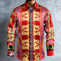 Kavari Royale Men’s French Luxury Baroque Shirt – 3D Printed Long Sleeve Hawaiian Vacation & Wedding Wear