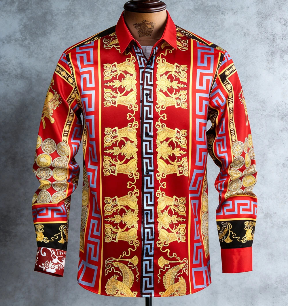 Kavari Royale Men’s French Luxury Baroque Shirt – 3D Printed Long Sleeve Hawaiian Vacation & Wedding Wear