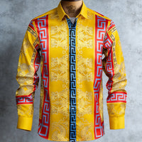 Kavari Royale Men’s French Luxury Baroque Shirt – 3D Printed Long Sleeve Hawaiian Vacation & Wedding Wear