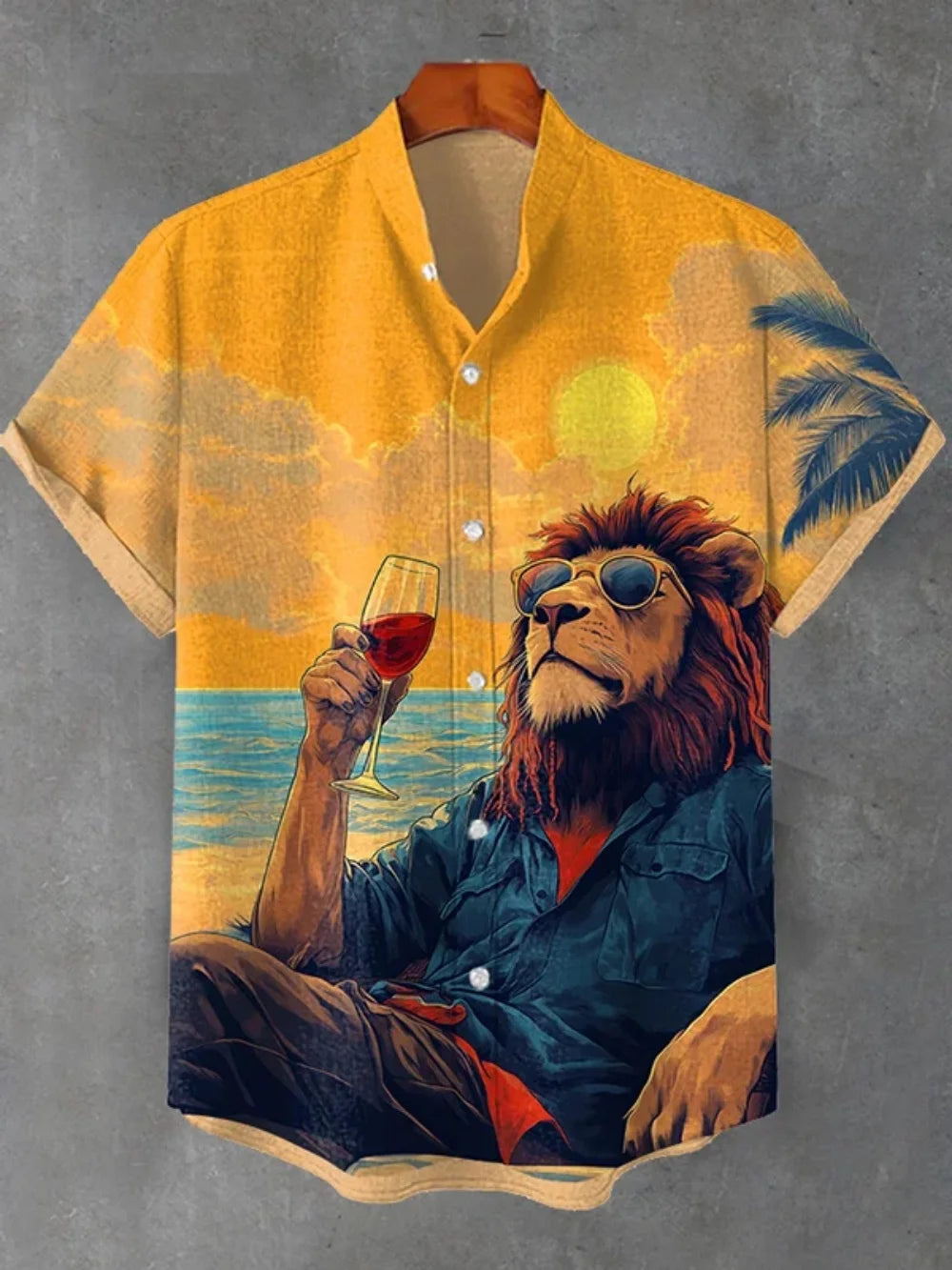 Kavari Royale Atelier Men’s Short Sleeve Linen Shirt – Hawaiian Beach Stand Collar Button Cardigan Printed Casual Wear
