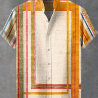 Kavari Royale Men’s Artistic Print Linen Shirt – Casual Short Sleeve Minimal Pattern Top | Fast Delivery