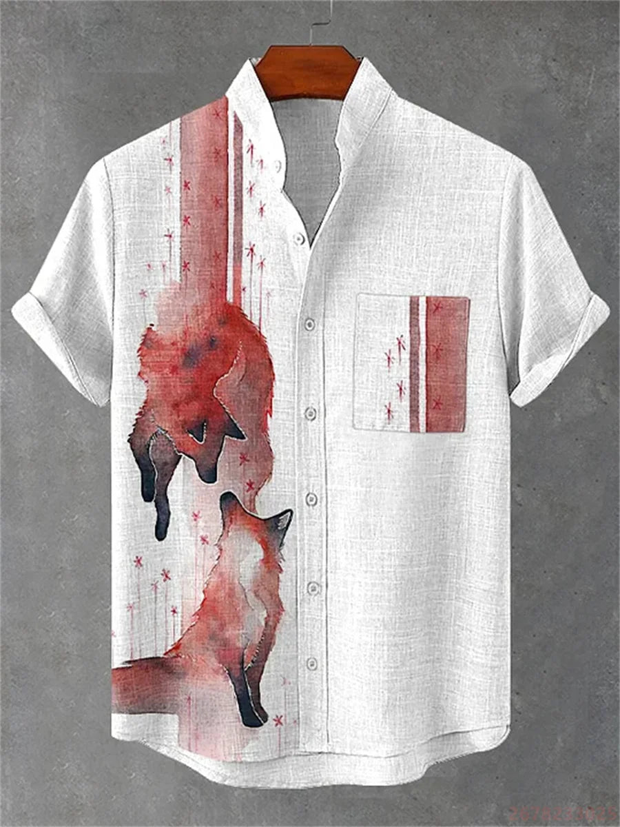Kavari Royale Men’s Short Sleeve Octopus Print Shirt – Hawaiian Casual Loose Fit Linen-Style Top (XS–6XL)