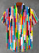 Kavari Royale Men’s Multicolor Geometric Stripe Shirt – 3D Printed Linen Short Sleeve Casual Flap Collar
