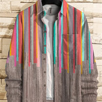 Kavari Royale Men’s Linen Long Sleeve Shirt – 3D Bamboo Leaf Print Hawaiian Lapel Casual Comfort Top