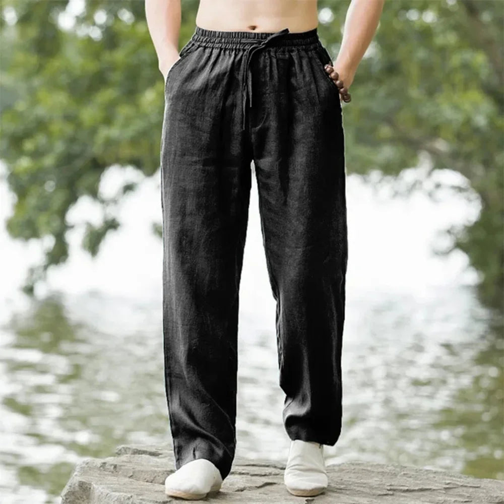 Kavari Royale Men’s Cotton Linen Beach Joggers – Casual Loose Fit Sweatpants for Summer Vacation (M–4XL)