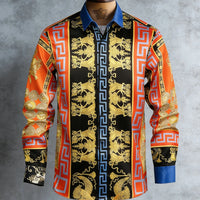 Kavari Royale Men’s French Luxury Baroque Shirt – 3D Printed Long Sleeve Hawaiian Vacation & Wedding Wear