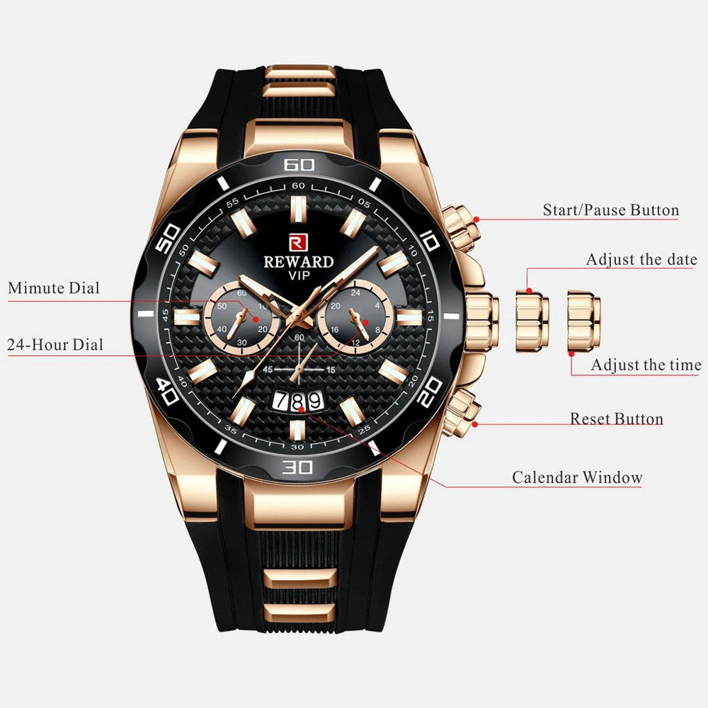 Kavari Royale REWARD Chronograph Watch – Men’s Sport Luxury Silicone Strap