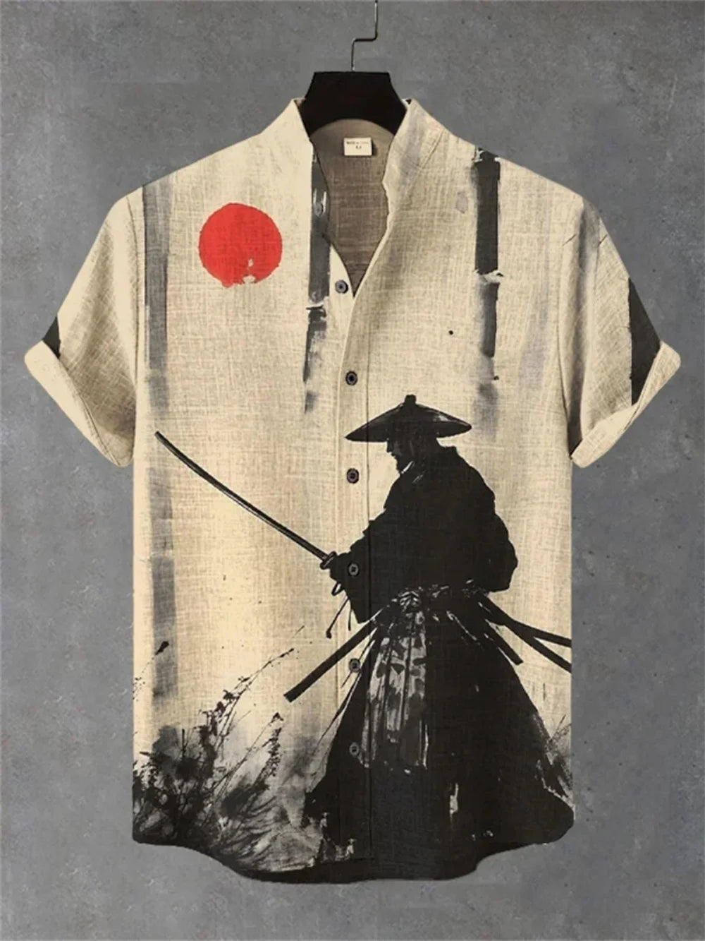 Kavari Royale Men’s Linen Short Sleeve Shirt – Stand Collar Printed Button-Up Casual Outdoor Wear