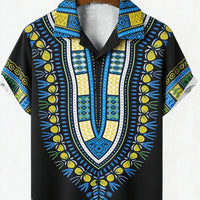 Kavari Royale Men’s Ethnic Tribal 3D Printed Linen Shirt – Hawaiian Tropical Short Sleeve Lapel Casual Wear