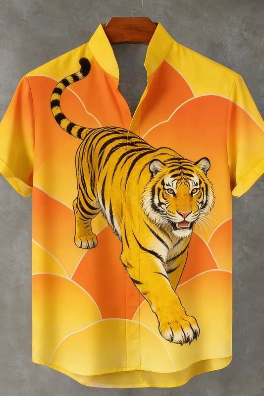 Kavari Royale Men’s Tiger & Phoenix 3D Printed Linen Shirt – Hawaiian Casual Short Sleeve Outdoor Wear 2026
