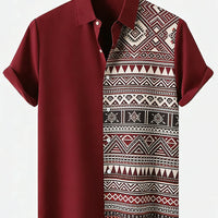 Kavari Royale Men’s Ethnic Tribal 3D Printed Linen Shirt – Hawaiian Tropical Short Sleeve Lapel Casual Wear