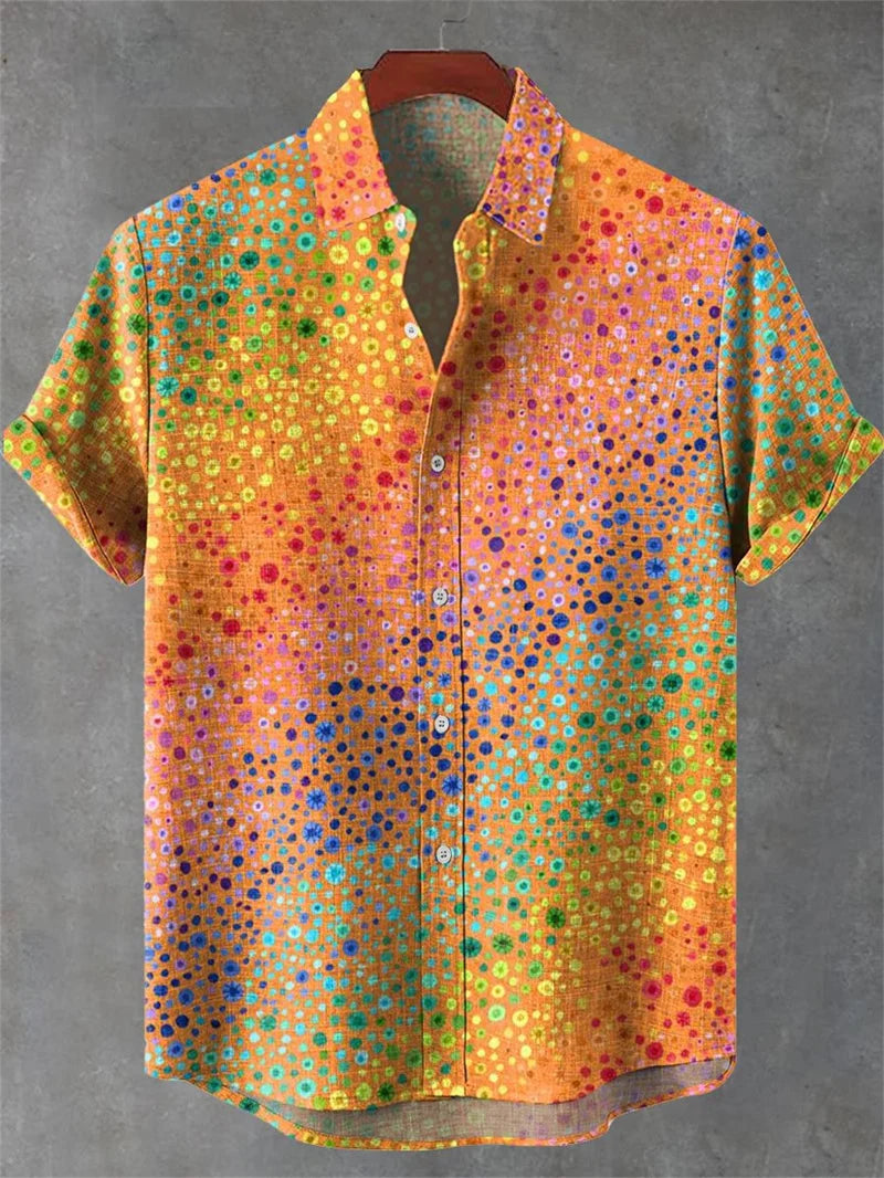 Kavari Royale Men’s Cartoon Cat Print Linen Shirt – Comfortable Short Sleeve Casual Art Design