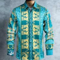Kavari Royale Men’s French Luxury Baroque Shirt – 3D Printed Long Sleeve Hawaiian Vacation & Wedding Wear