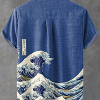 Kavari Royale Wave Linen Shirt – Men’s Short Sleeve Summer Beach Style Casual Wear