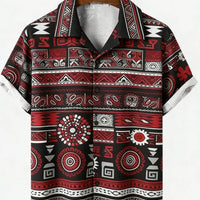 Kavari Royale Men’s Ethnic Tribal 3D Printed Linen Shirt – Hawaiian Tropical Short Sleeve Lapel Casual Wear