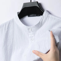 Kavari Royale Men’s Linen Cotton Henley Shirt – Lightweight Long Sleeve Beach Streetwear Breathable Casual Top