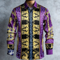 Kavari Royale Men’s French Luxury Baroque Shirt – 3D Printed Long Sleeve Hawaiian Vacation & Wedding Wear