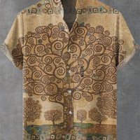 Kavari Royale Men’s Cartoon Cat Print Linen Shirt – Comfortable Short Sleeve Casual Art Design