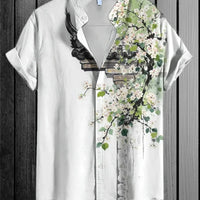 Kavari Royale Men’s Linen Short Sleeve Shirt – Stand Collar Printed Button-Up Casual Outdoor Wear