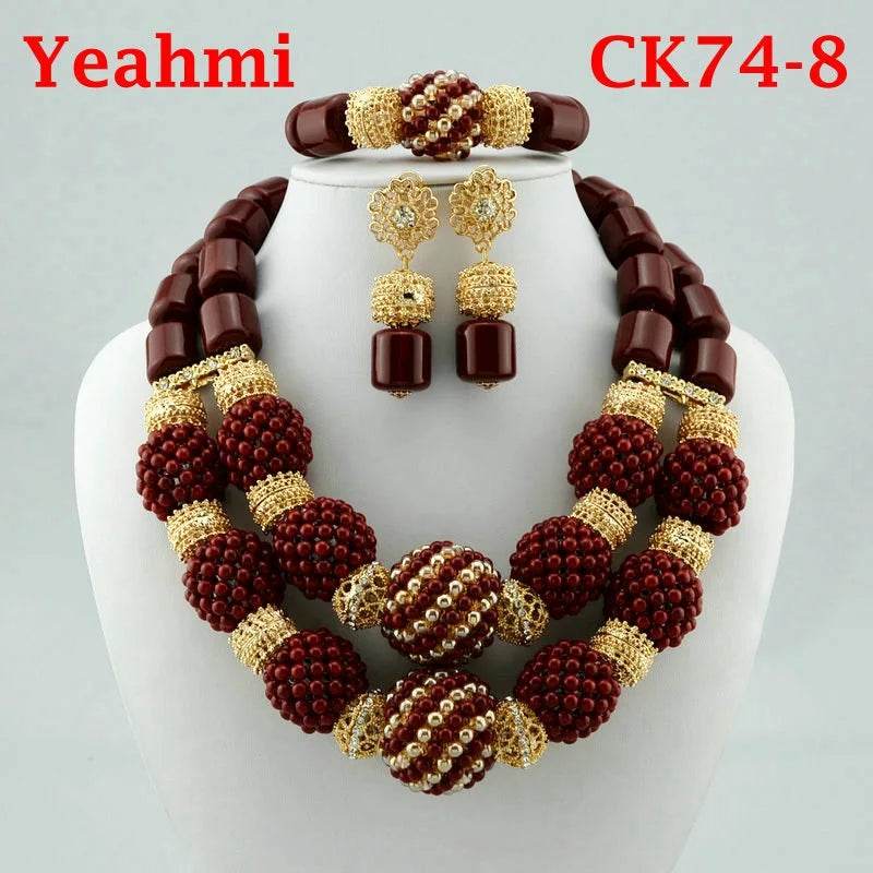 Kavari Royale African Beads Jewelry Set – Women’s Crystal Necklace & Earrings Bridal Wedding Jewelry (Nigerian & Indian Style)