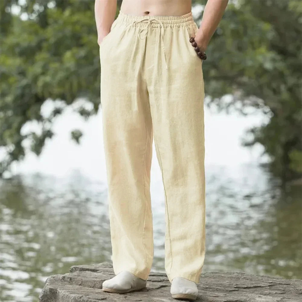 Kavari Royale Men’s Cotton Linen Beach Joggers – Casual Loose Fit Sweatpants for Summer Vacation (M–4XL)