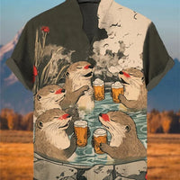 Kavari Royale Men’s Linen Short Sleeve Shirt – Stand Collar Printed Button-Up Casual Outdoor Wear