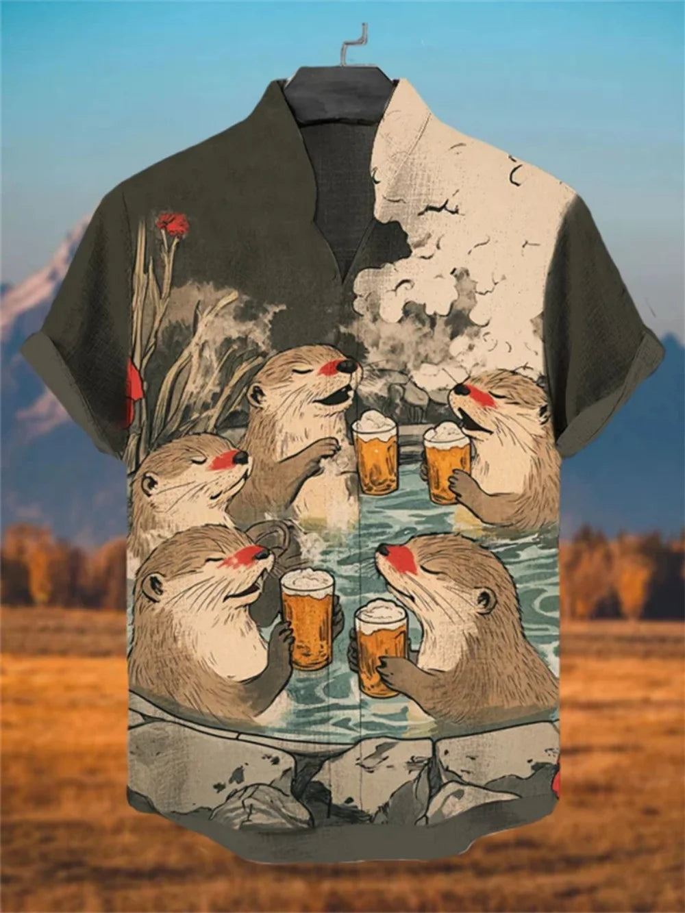 Kavari Royale Men’s Linen Short Sleeve Shirt – Stand Collar Printed Button-Up Casual Outdoor Wear