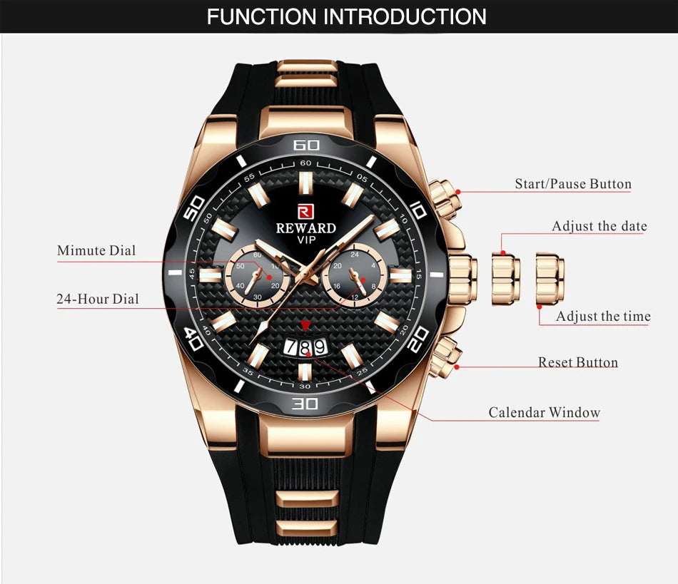 Kavari Royale REWARD Chronograph Watch – Men’s Sport Luxury Silicone Strap