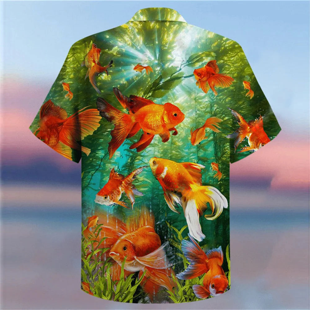 Kavari Royale Men’s Hawaiian Beach Shirt – Coconut Tree Print Short Sleeve Casual Polo Top