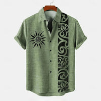 Kavari Royale Men’s Linen Ethnic 3D Printed Shirt – Hawaiian Casual Vacation Short Sleeve Lapel Pocket Shirt
