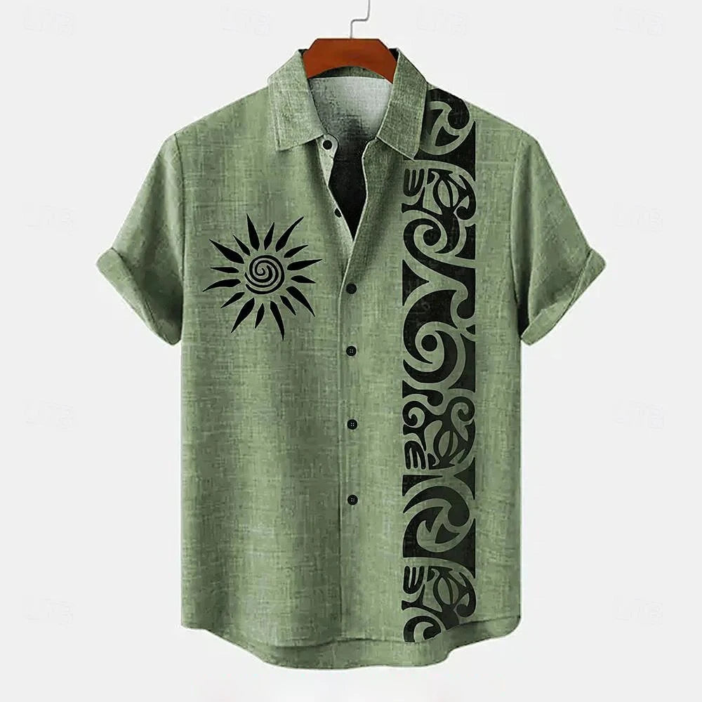 Kavari Royale Men’s Linen Ethnic 3D Printed Shirt – Hawaiian Casual Vacation Short Sleeve Lapel Pocket Shirt