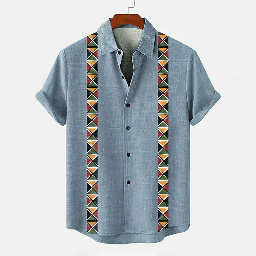 Kavari Royale Men’s Linen Ethnic 3D Printed Shirt – Hawaiian Casual Vacation Short Sleeve Lapel Pocket Shirt